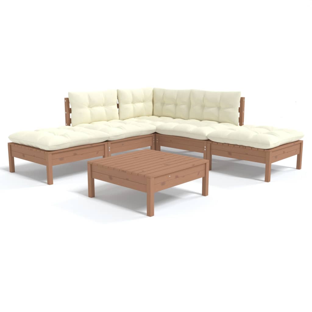 vidaXL 6 Piece Patio Lounge Set with Cream Cushions Pinewood-12