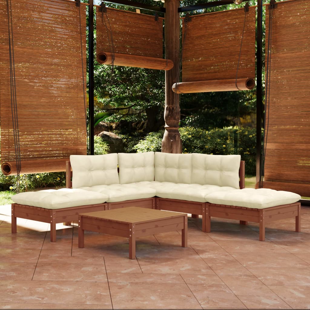 vidaXL 6 Piece Patio Lounge Set with Cream Cushions Pinewood-16