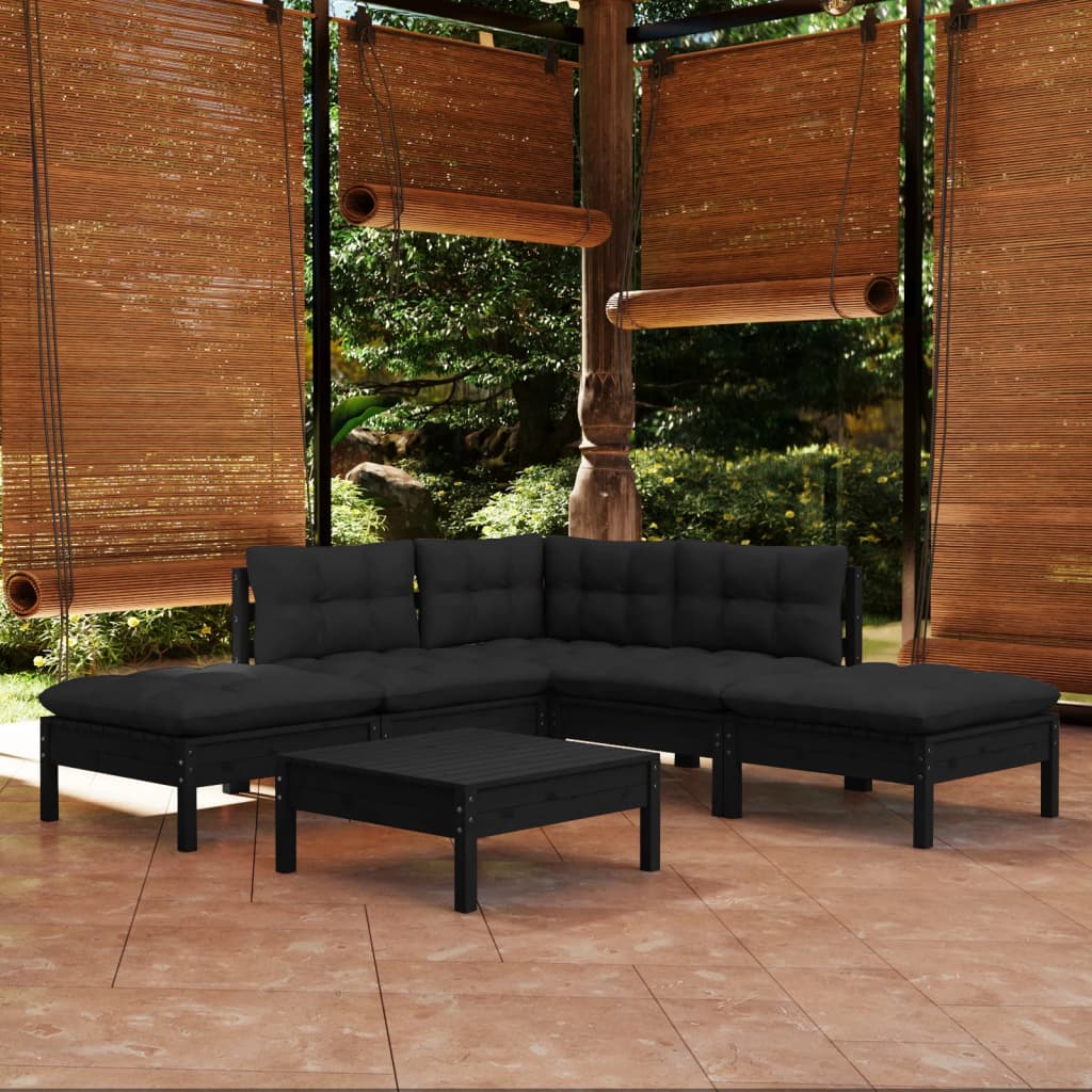 vidaXL 6 Piece Patio Lounge Set with Cream Cushions Pinewood-1