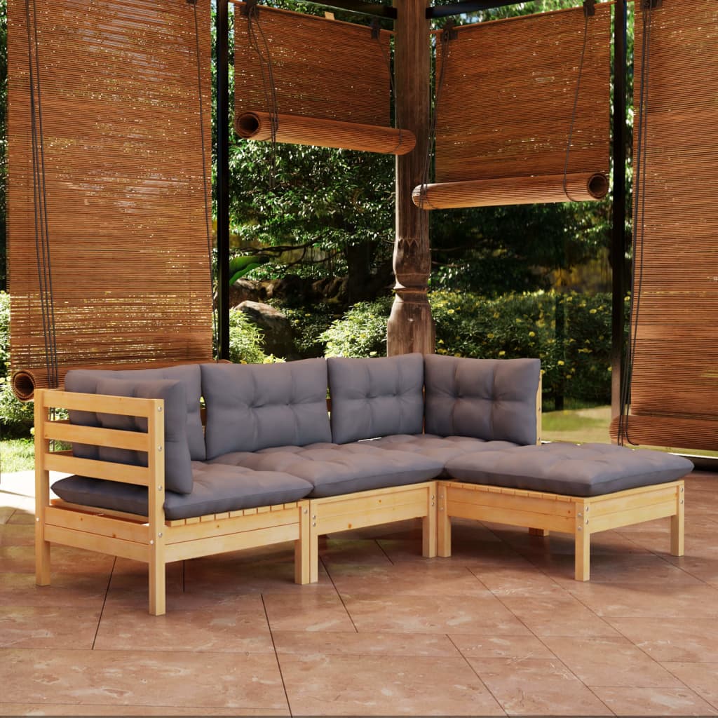 vidaXL 4 Piece Patio Lounge Set with Cream Cushions Pinewood-9