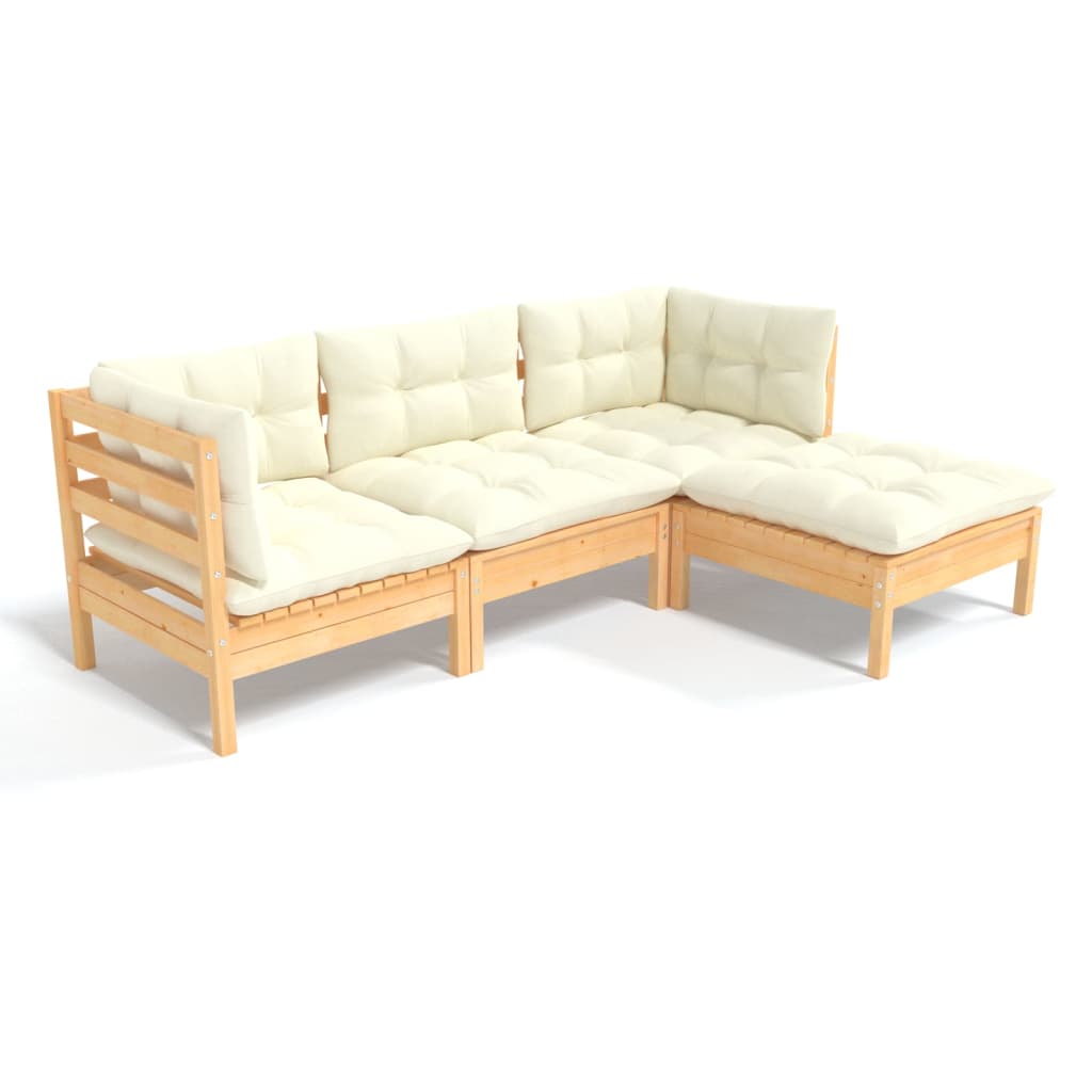 vidaXL 4 Piece Patio Lounge Set with Cream Cushions Pinewood-13