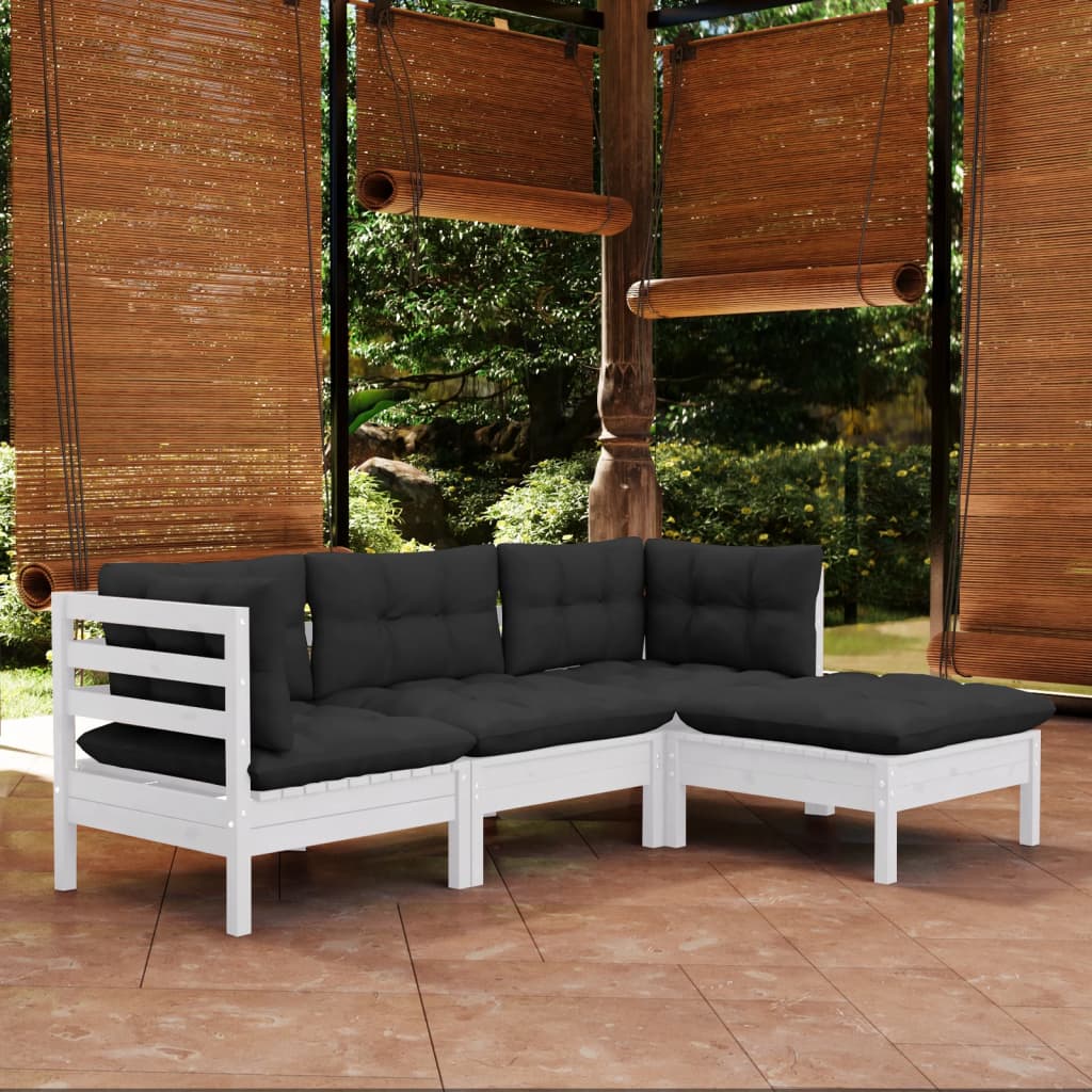 vidaXL 4 Piece Patio Lounge Set with Cream Cushions Pinewood-16