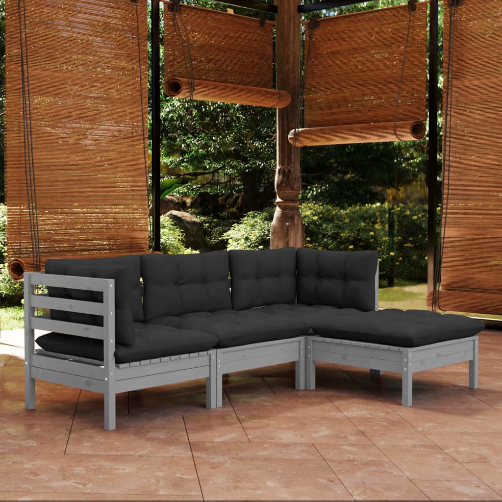 vidaXL 4 Piece Patio Lounge Set with Cream Cushions Pinewood-15