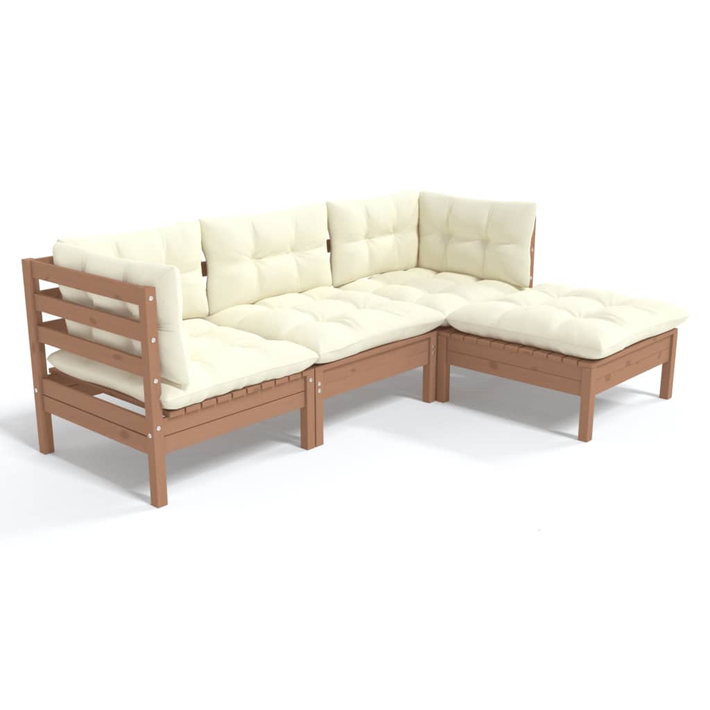 vidaXL 4 Piece Patio Lounge Set with Cream Cushions Pinewood-14