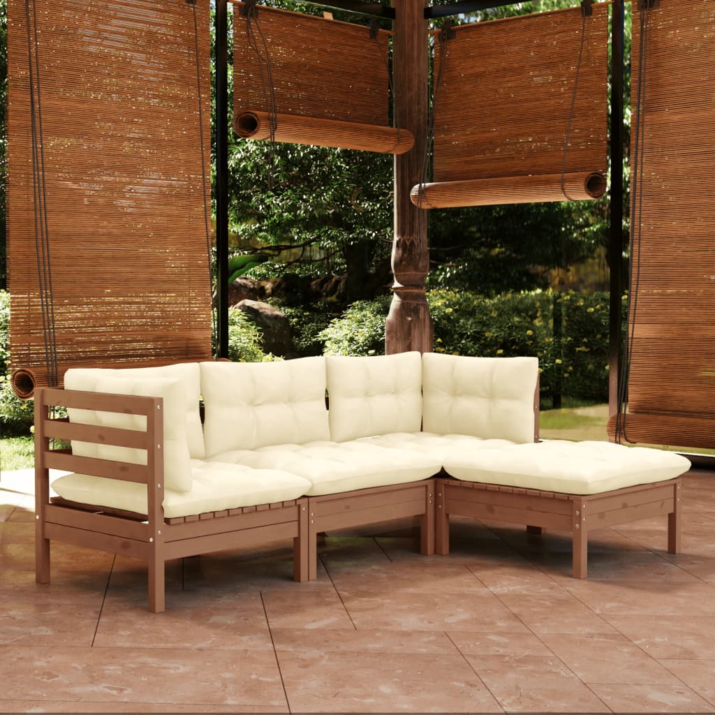 vidaXL 4 Piece Patio Lounge Set with Cream Cushions Pinewood-4