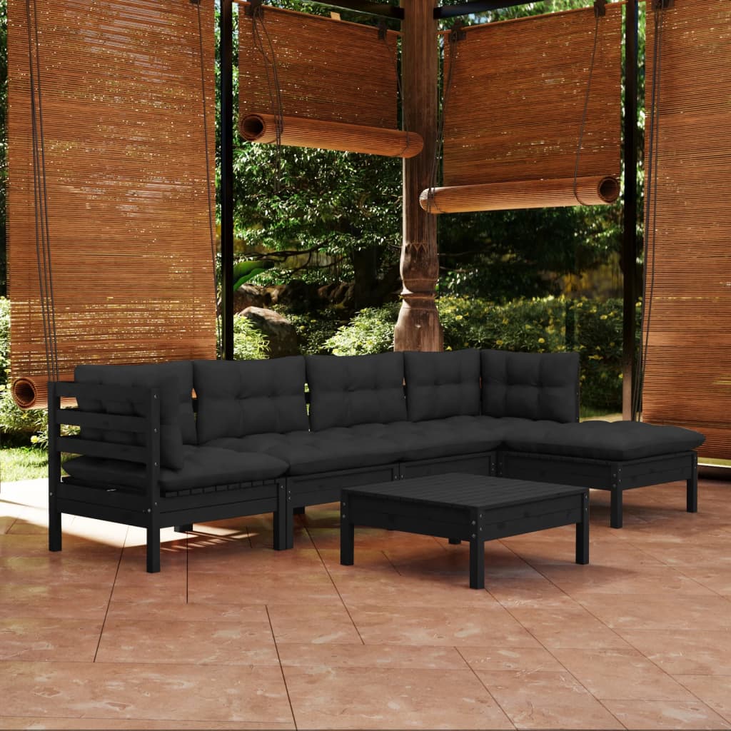 vidaXL 6 Piece Patio Lounge Set with Cream Cushions Pinewood-16