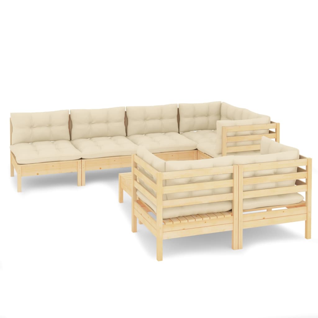 vidaXL 8 Piece Patio Lounge Set with Cream Cushions Solid Pinewood-16