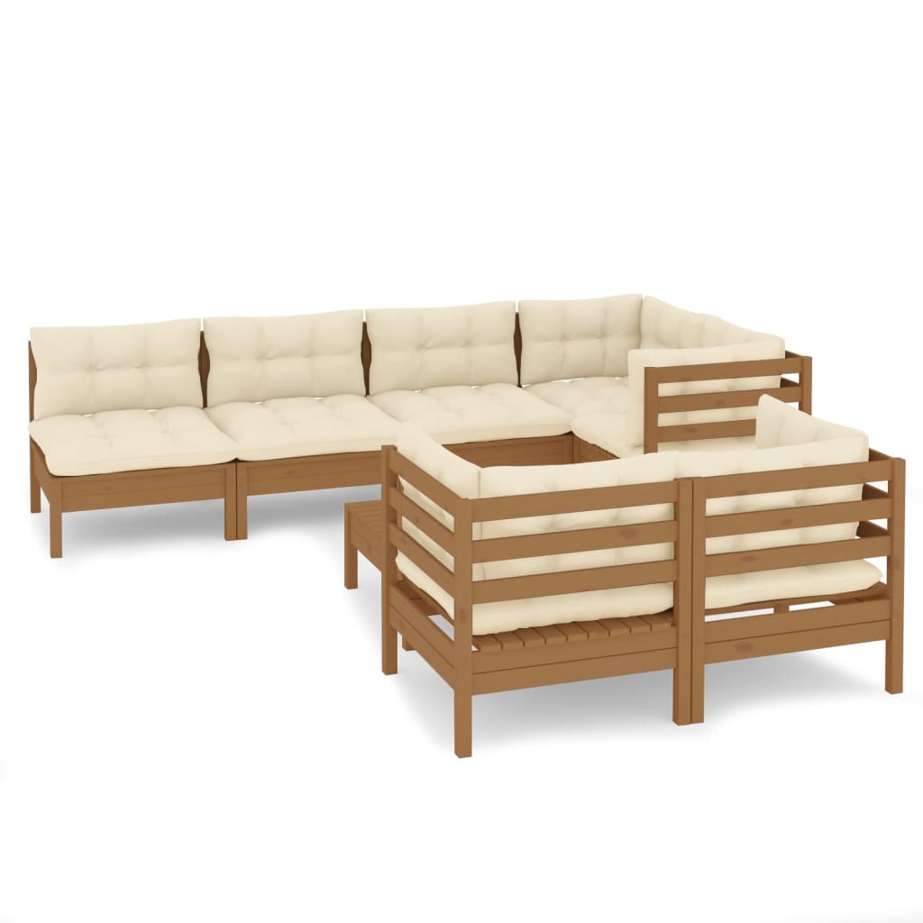 vidaXL 8 Piece Patio Lounge Set with Cream Cushions Solid Pinewood-14