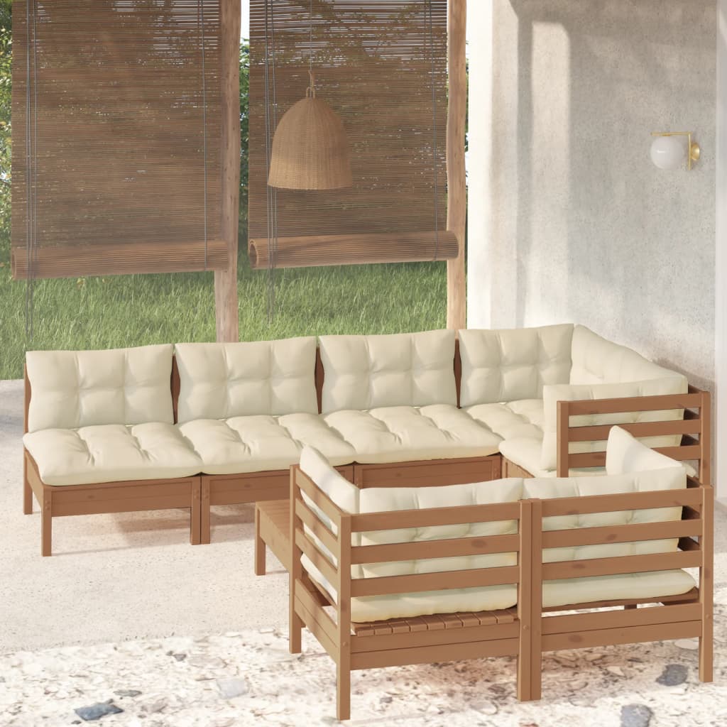 vidaXL 8 Piece Patio Lounge Set with Cream Cushions Solid Pinewood-15