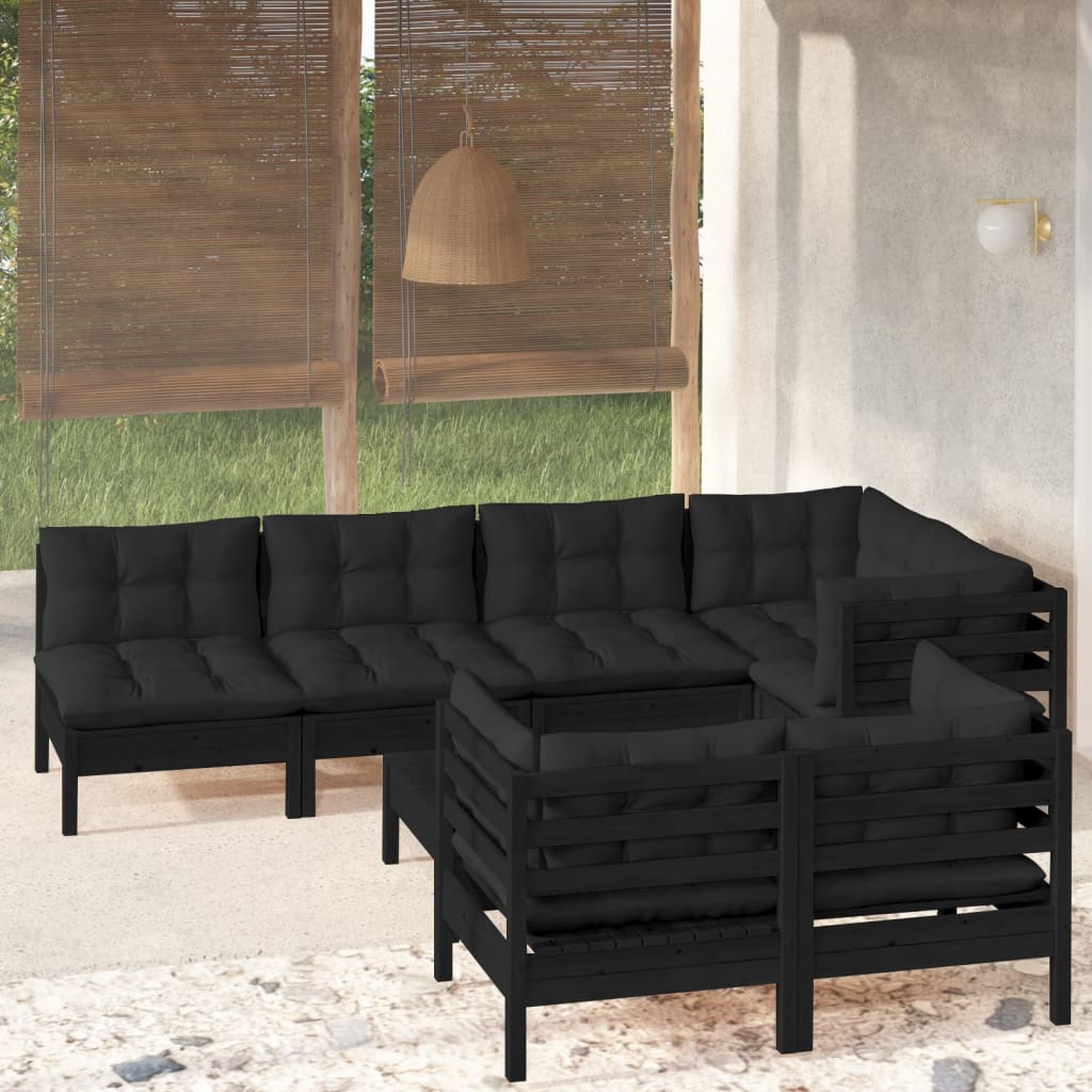 vidaXL 8 Piece Patio Lounge Set with Cream Cushions Solid Pinewood-8