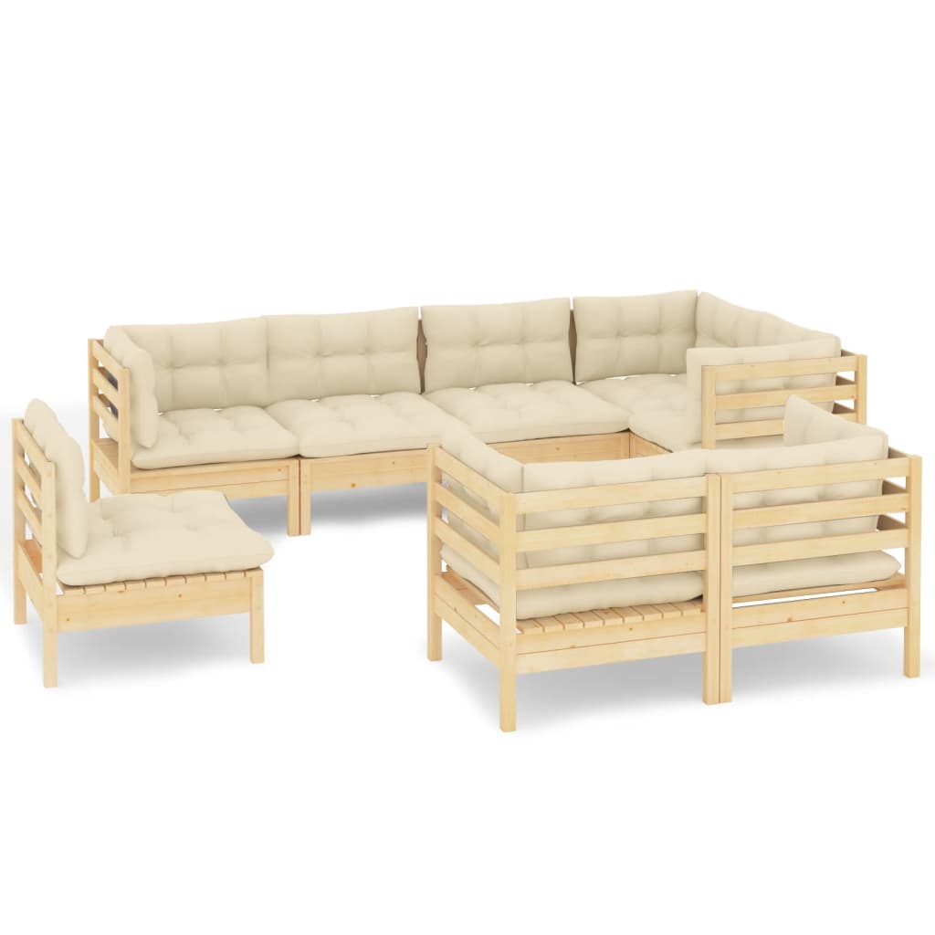 vidaXL 8 Piece Patio Lounge Set with Cream Cushions Solid Pinewood-11