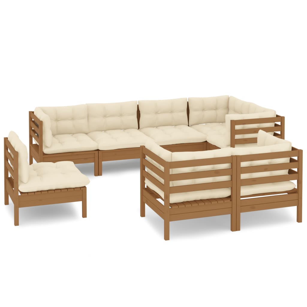 vidaXL 8 Piece Patio Lounge Set with Cream Cushions Solid Pinewood-3