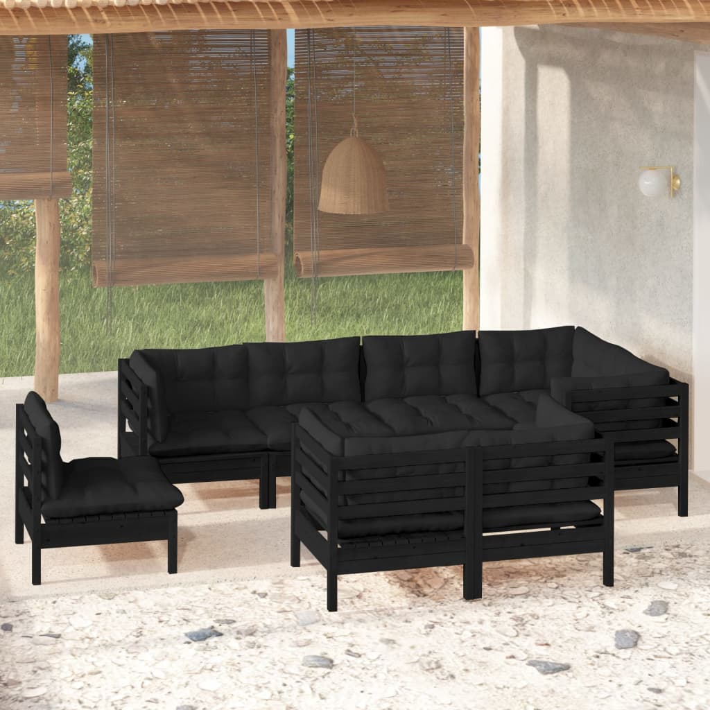 vidaXL 8 Piece Patio Lounge Set with Cream Cushions Solid Pinewood-2