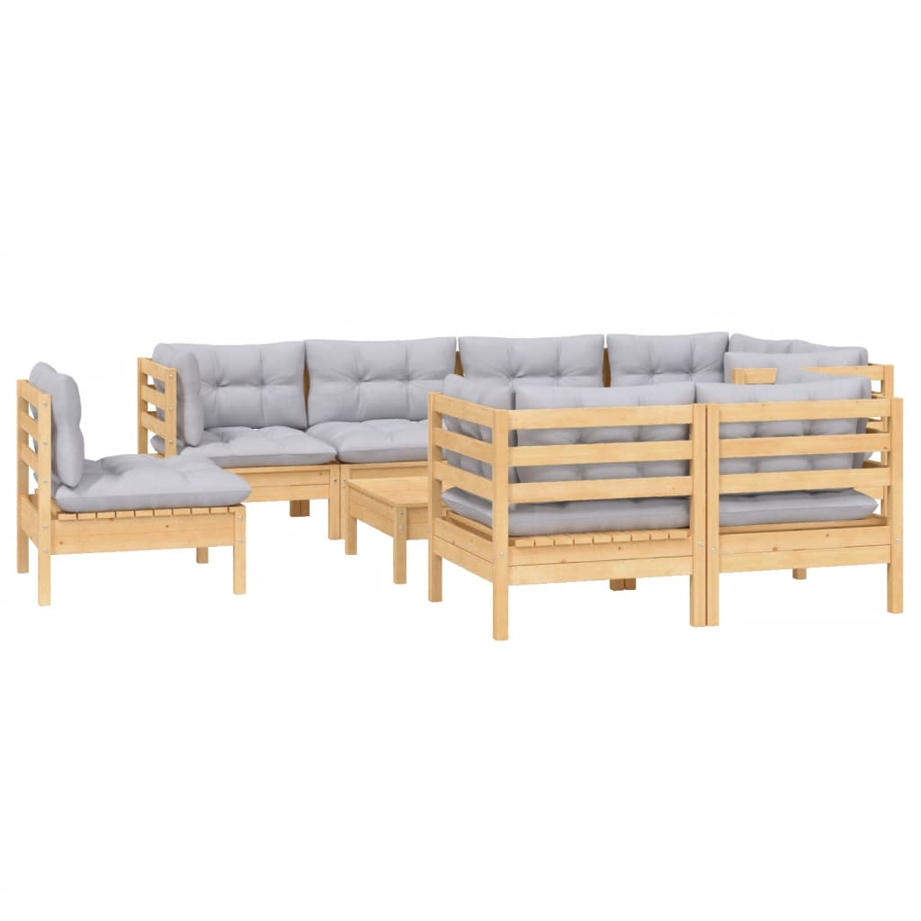 vidaXL 9 Piece Patio Lounge Set with Cream Cushions Solid Pinewood-6