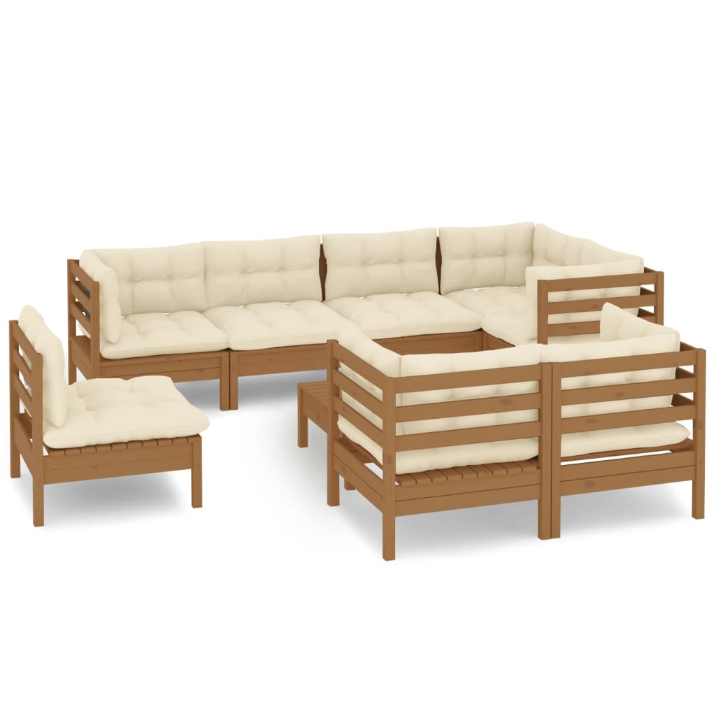 vidaXL 9 Piece Patio Lounge Set with Cream Cushions Solid Pinewood-7