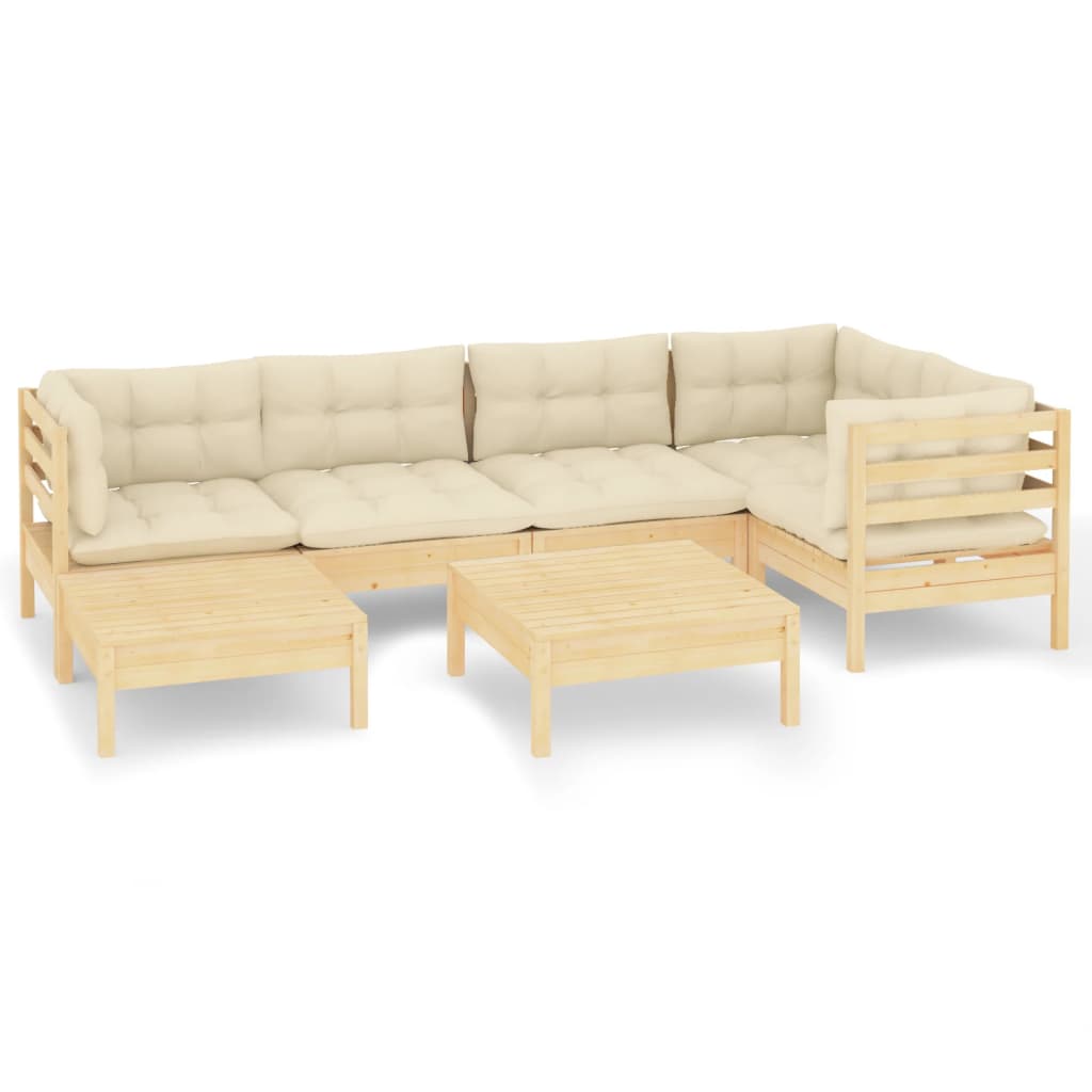 vidaXL 7 Piece Patio Lounge Set with Cream Cushions Solid Pinewood-14