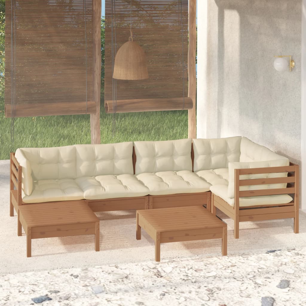 vidaXL 7 Piece Patio Lounge Set with Cream Cushions Solid Pinewood-15