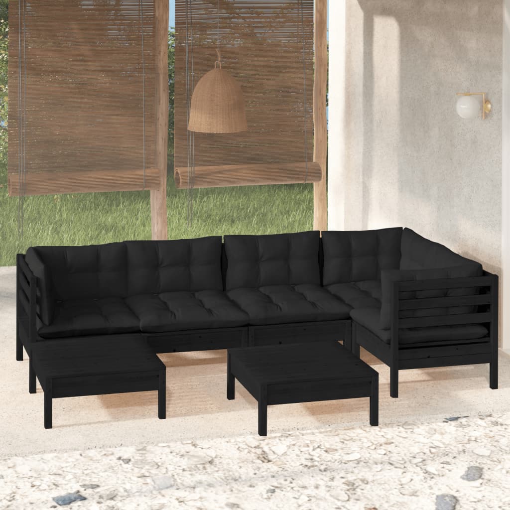 vidaXL 7 Piece Patio Lounge Set with Cream Cushions Solid Pinewood-3