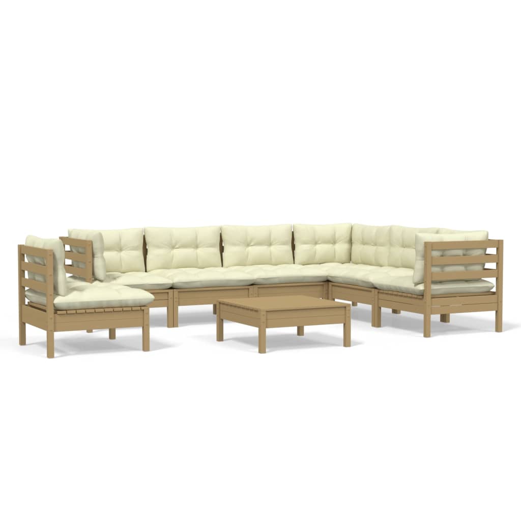 vidaXL 8 Piece Patio Lounge Set with Cream Cushions Solid Pinewood-6