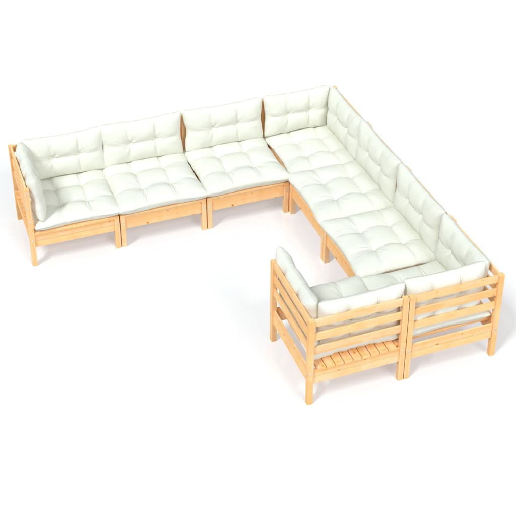 vidaXL 8 Piece Patio Lounge Set with Cream Cushions Solid Pinewood-9