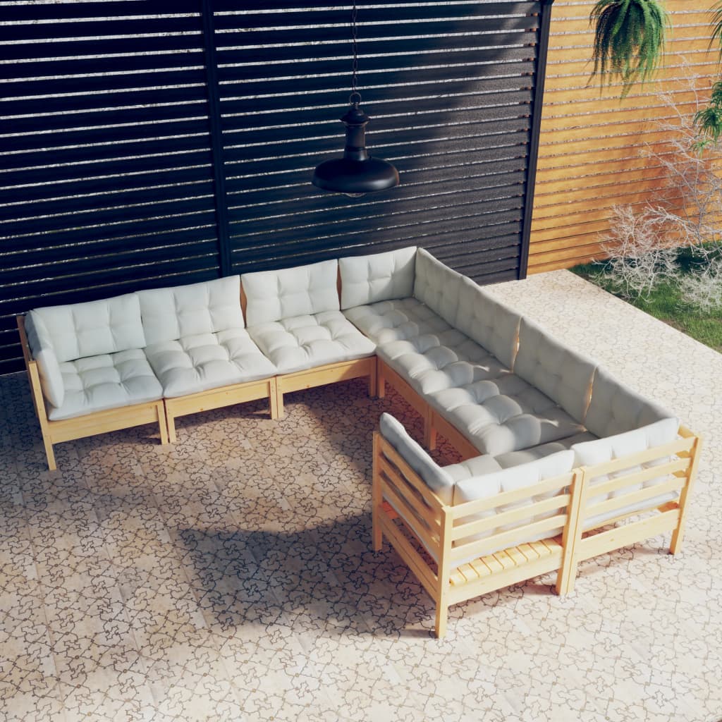 vidaXL 8 Piece Patio Lounge Set with Cream Cushions Solid Pinewood-15