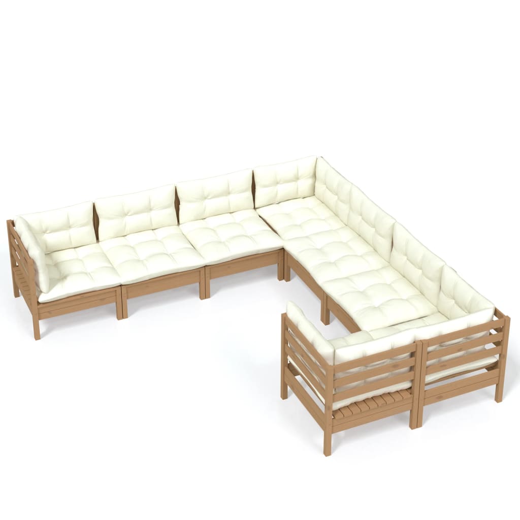 vidaXL 8 Piece Patio Lounge Set with Cream Cushions Solid Pinewood-1