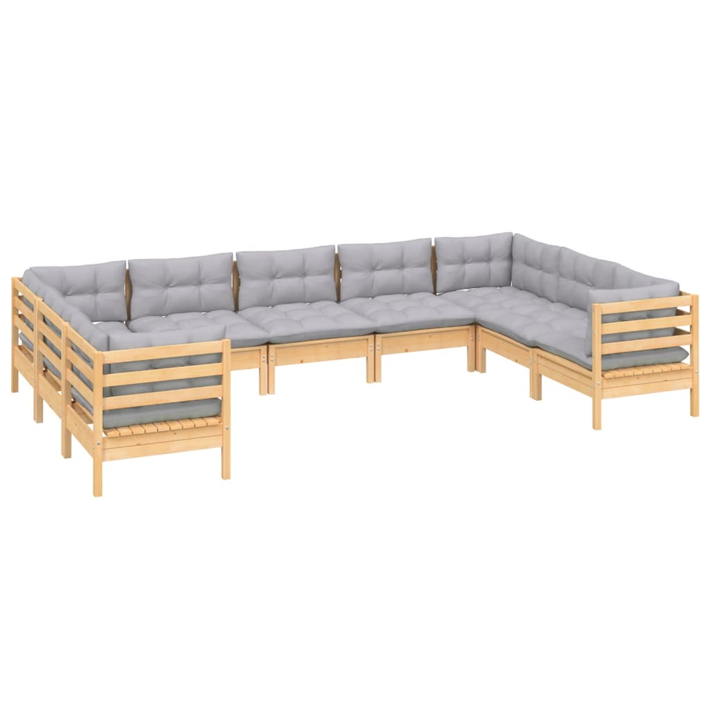 vidaXL 9 Piece Patio Lounge Set with Cream Cushions Pinewood-7