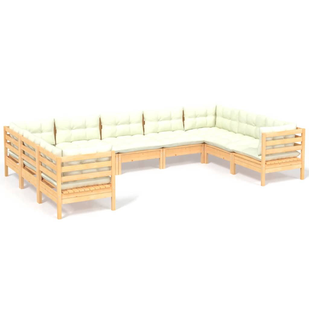 vidaXL 9 Piece Patio Lounge Set with Cream Cushions Pinewood-14