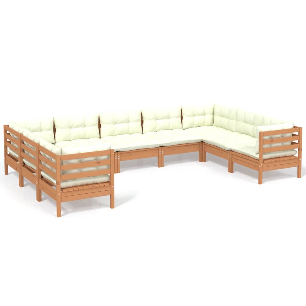 vidaXL 9 Piece Patio Lounge Set with Cream Cushions Pinewood-0