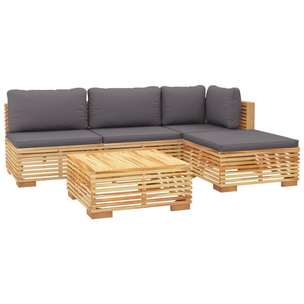 vidaXL 5 Piece Patio Lounge Set with Cushions Solid Wood Teak-1