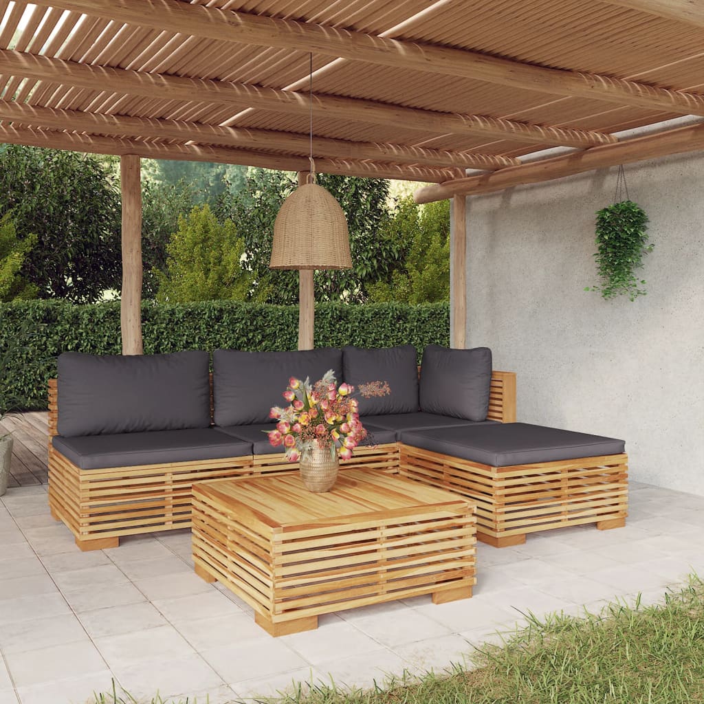 vidaXL 5 Piece Patio Lounge Set with Cushions Solid Wood Teak-0