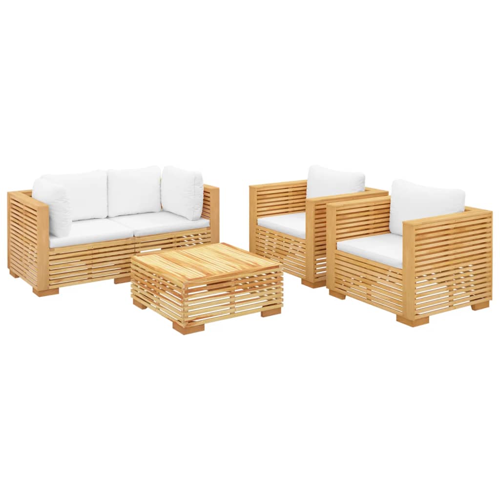 vidaXL 5 Piece Patio Lounge Set with Cushions Solid Wood Teak-1