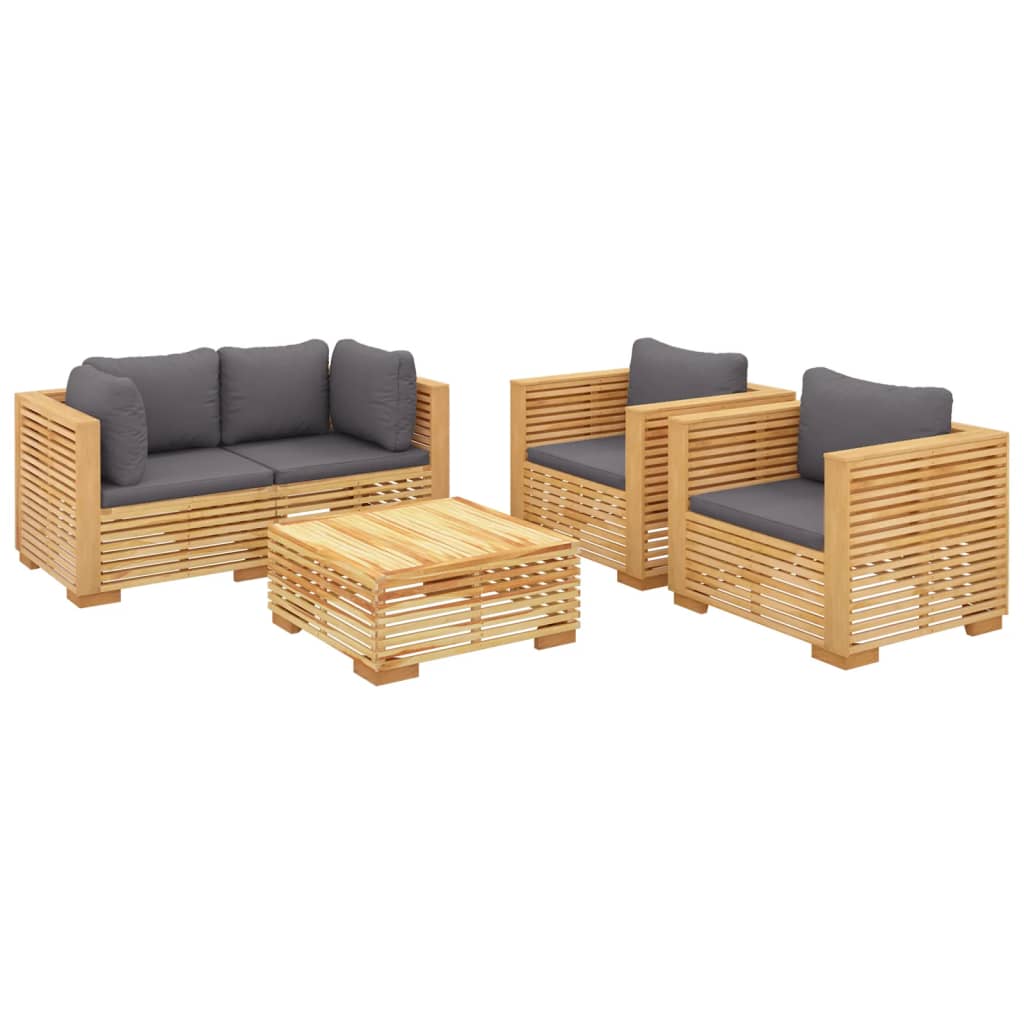 vidaXL 5 Piece Patio Lounge Set with Cushions Solid Wood Teak-1