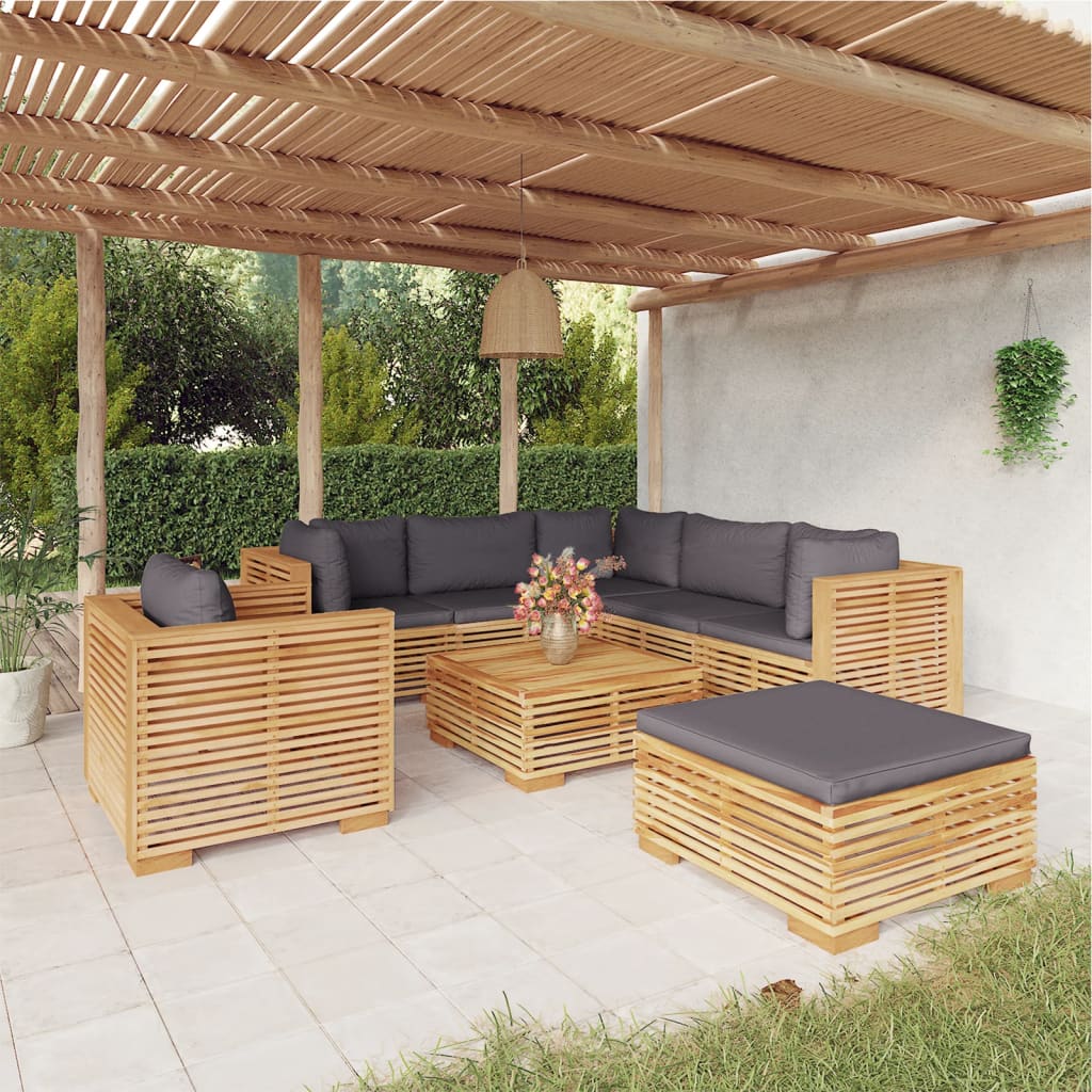 vidaXL 8 Piece Patio Lounge Set with Cushions Solid Wood Teak-0