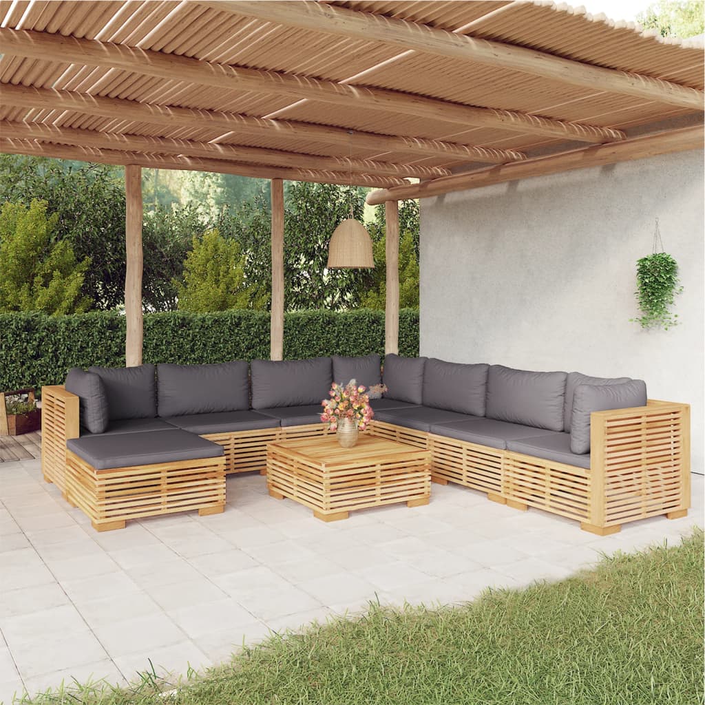 vidaXL 9 Piece Patio Lounge Set with Cushions Solid Wood Teak-0