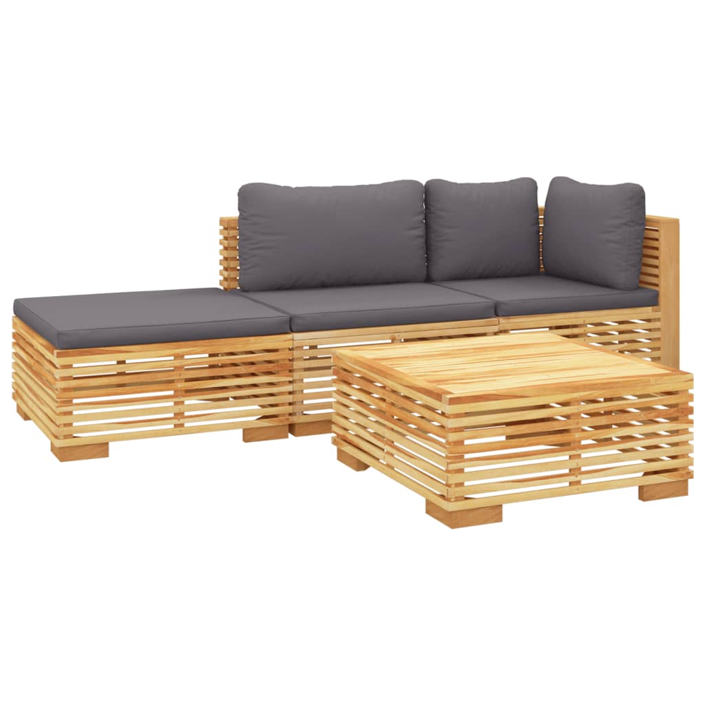 vidaXL 4 Piece Patio Lounge Set with Cushions Solid Wood Teak-1