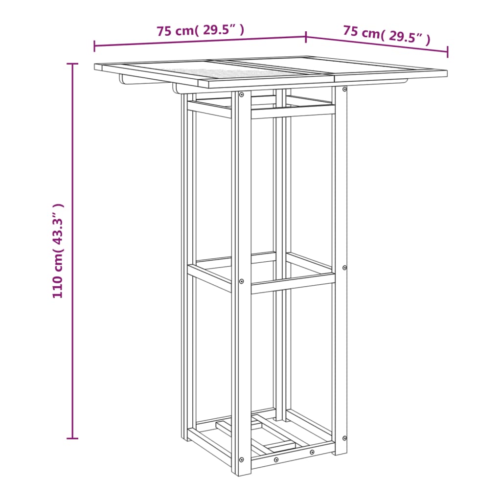 vidaXL Bistro Table 29.5"x29.5"x43.3" Solid Wood Acacia-6