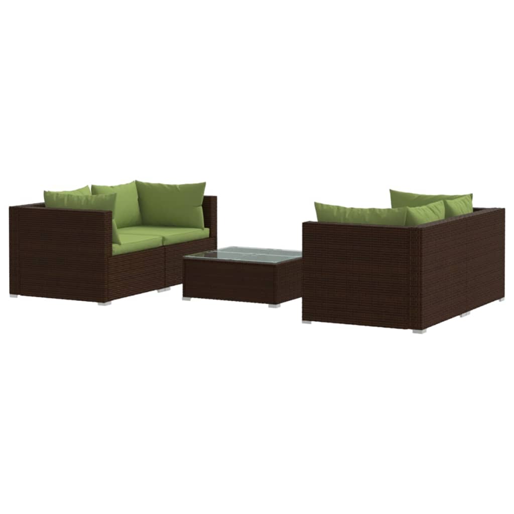 vidaXL 5 Piece Patio Lounge Set with Cushions Poly Rattan Brown-0