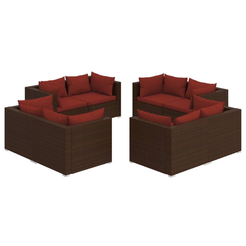 vidaXL 8 Piece Patio Lounge Set with Cushions Poly Rattan Brown-0