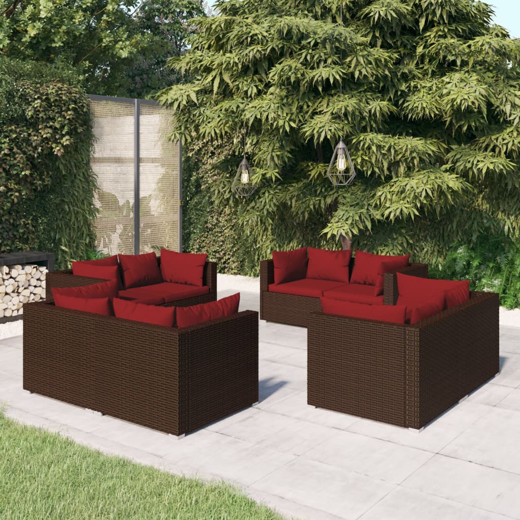 vidaXL 8 Piece Patio Lounge Set with Cushions Poly Rattan Brown-1