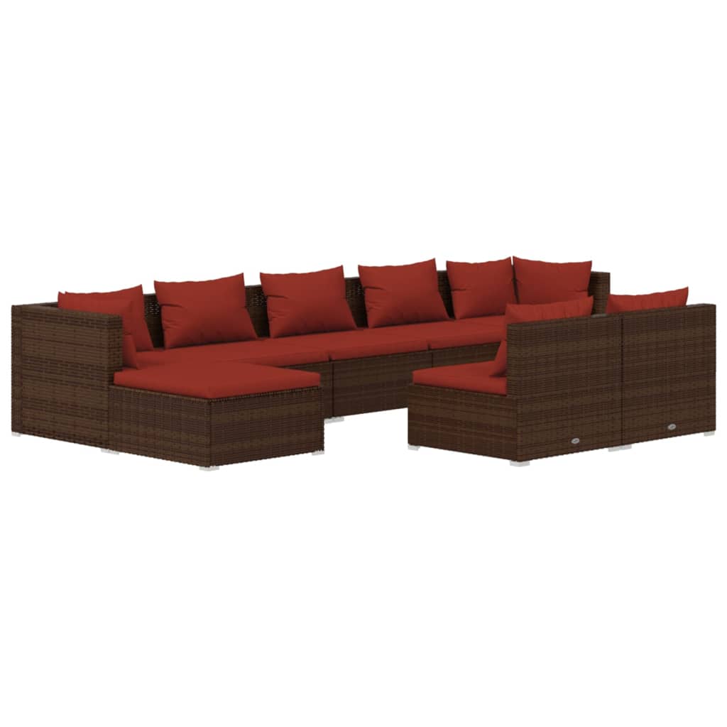 vidaXL 9 Piece Patio Lounge Set with Cushions Brown Poly Rattan-0