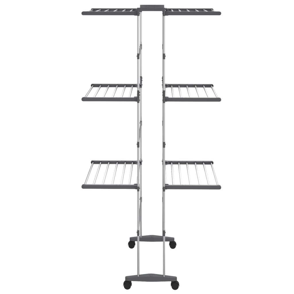 vidaXL Clothes Hanger Foldable Clothes Drying Rack Stand with Wheels Silver-9