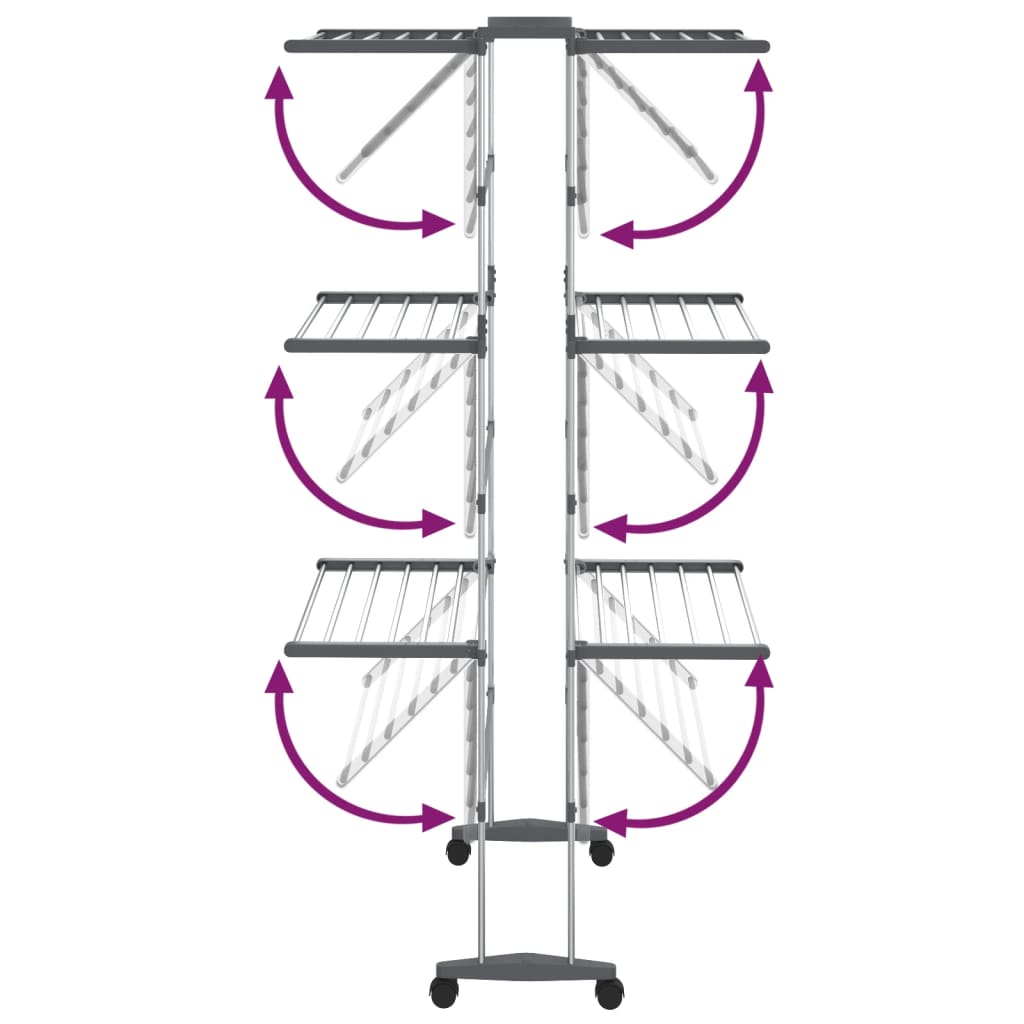 vidaXL Clothes Hanger Foldable Clothes Drying Rack Stand with Wheels Silver-11