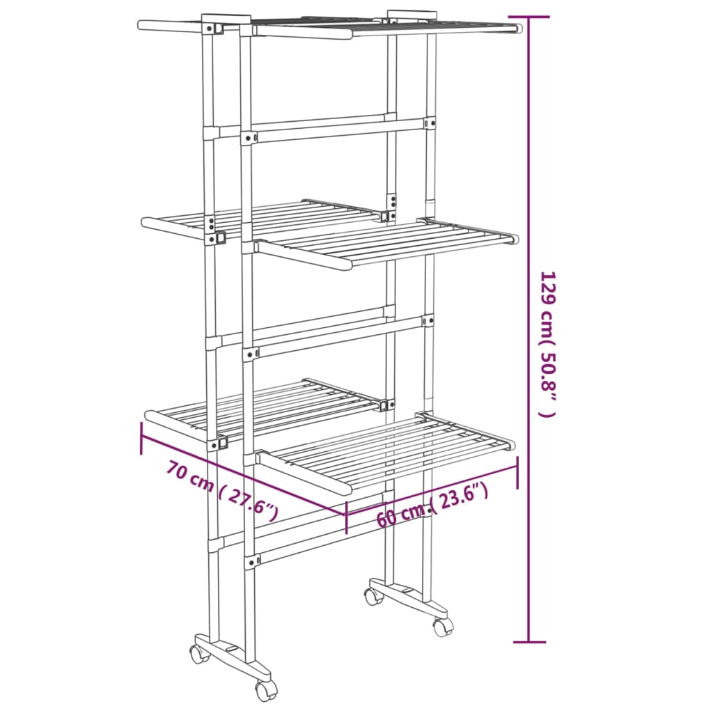 vidaXL Clothes Hanger Foldable Clothes Drying Rack Stand with Wheels Silver-5