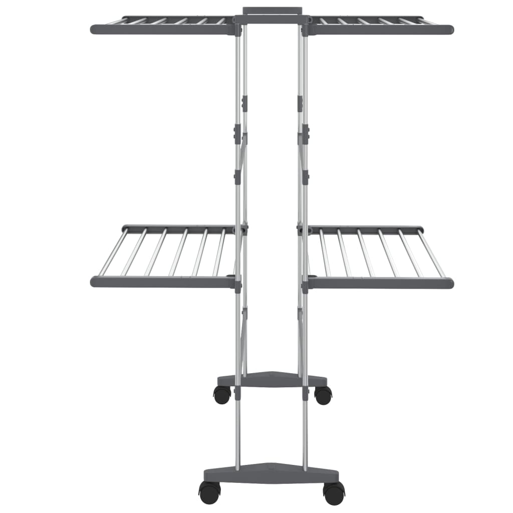 vidaXL Clothes Hanger Foldable Clothes Drying Rack Stand with Wheels Silver-10