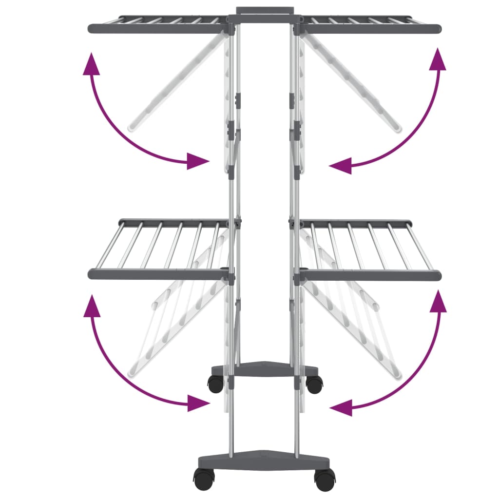 vidaXL Clothes Hanger Foldable Clothes Drying Rack Stand with Wheels Silver-12