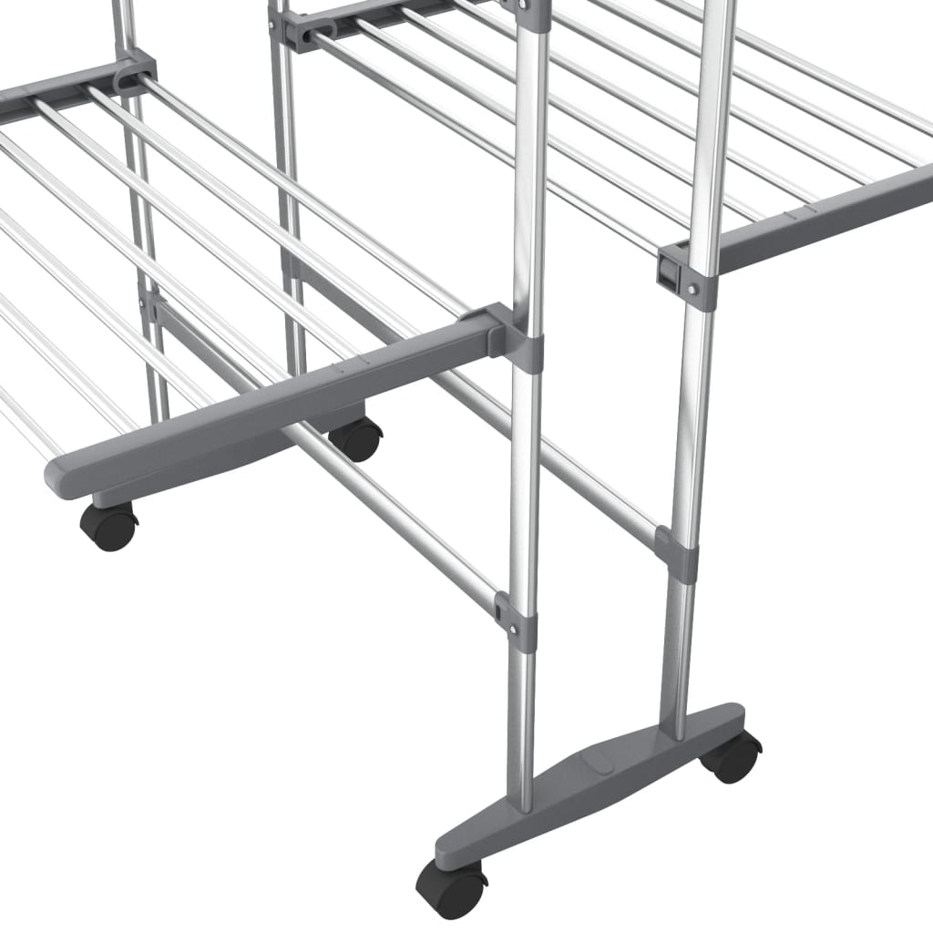 vidaXL Clothes Hanger Foldable Clothes Drying Rack Stand with Wheels Silver-14