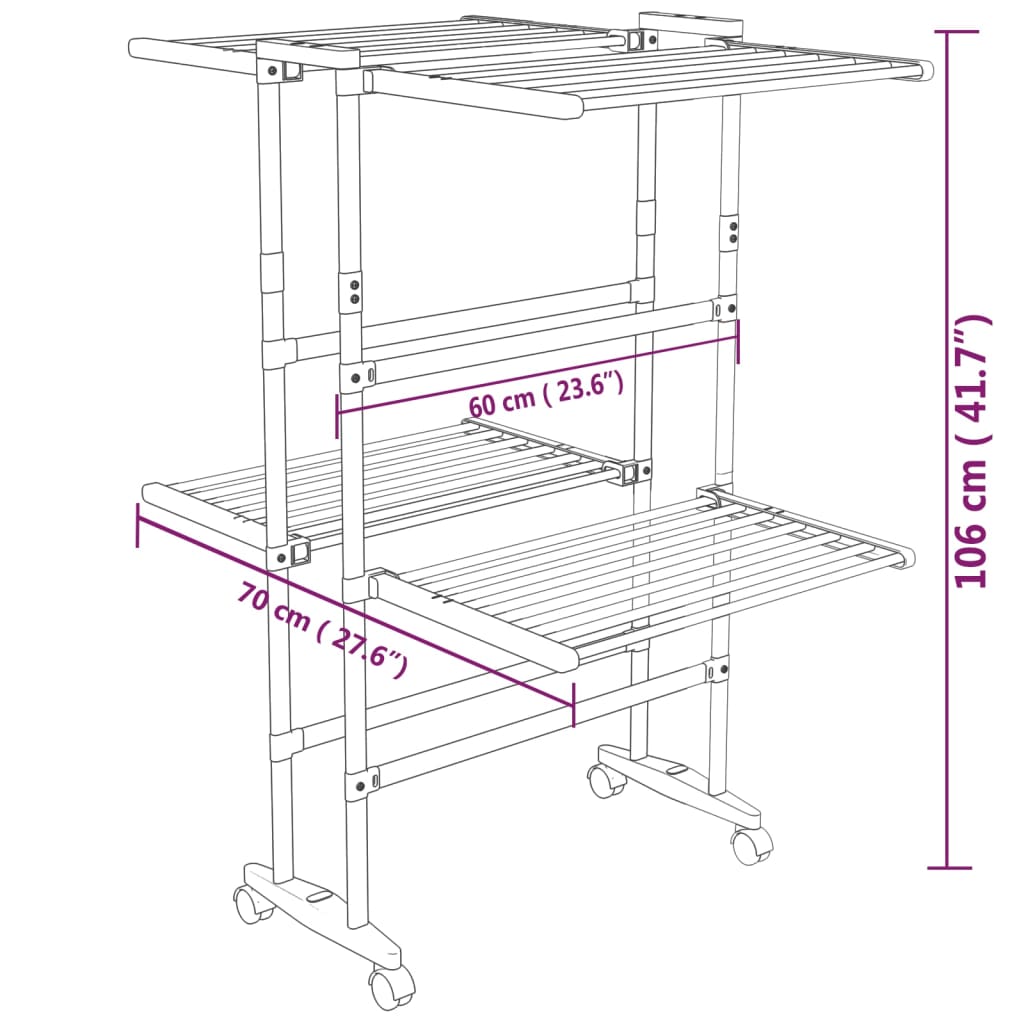 vidaXL Clothes Hanger Foldable Clothes Drying Rack Stand with Wheels Silver-6