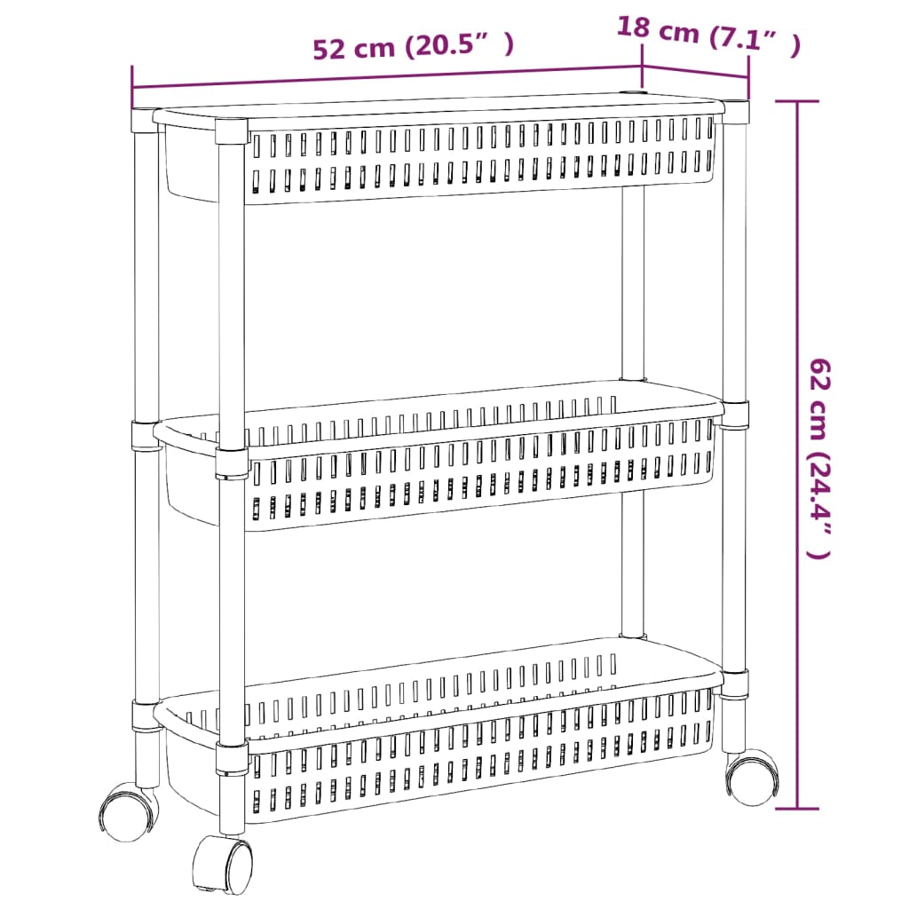 vidaXL 3-Tier Storage Trolley Silver and White Aluminum-4