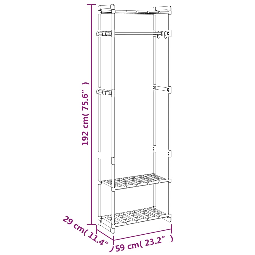 vidaXL 3-Tier Clothes Rack Silver 23.2"x11.4"x75.6" Aluminum-5